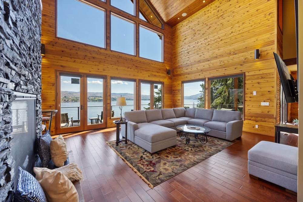 Living Room with lake view